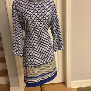 Blue and white shift dress
